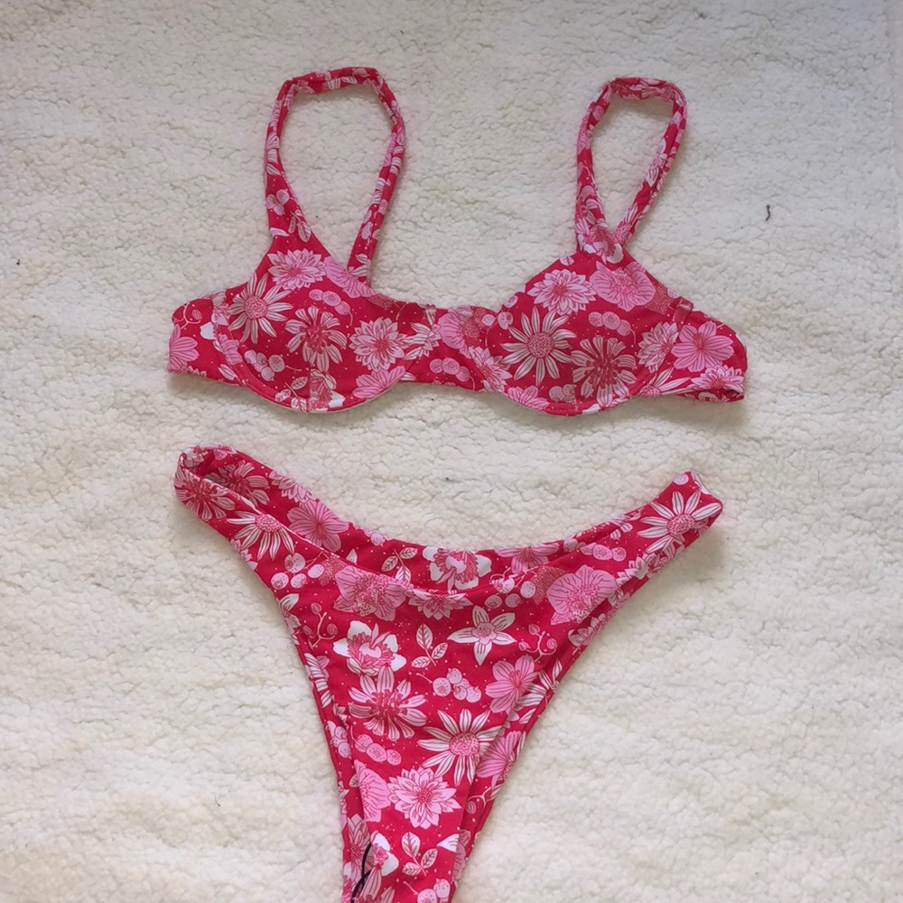 pink floral bikini set